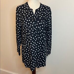 Maeve Anthropologie Navy Polka Dot Rayon Tunic Top Long Sleeve Pockets L